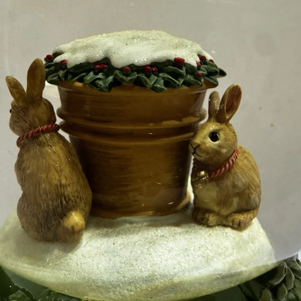 Hallmark Marjolein Bastin Winter Rabbits Christmas Tea Light Candle Water Globe